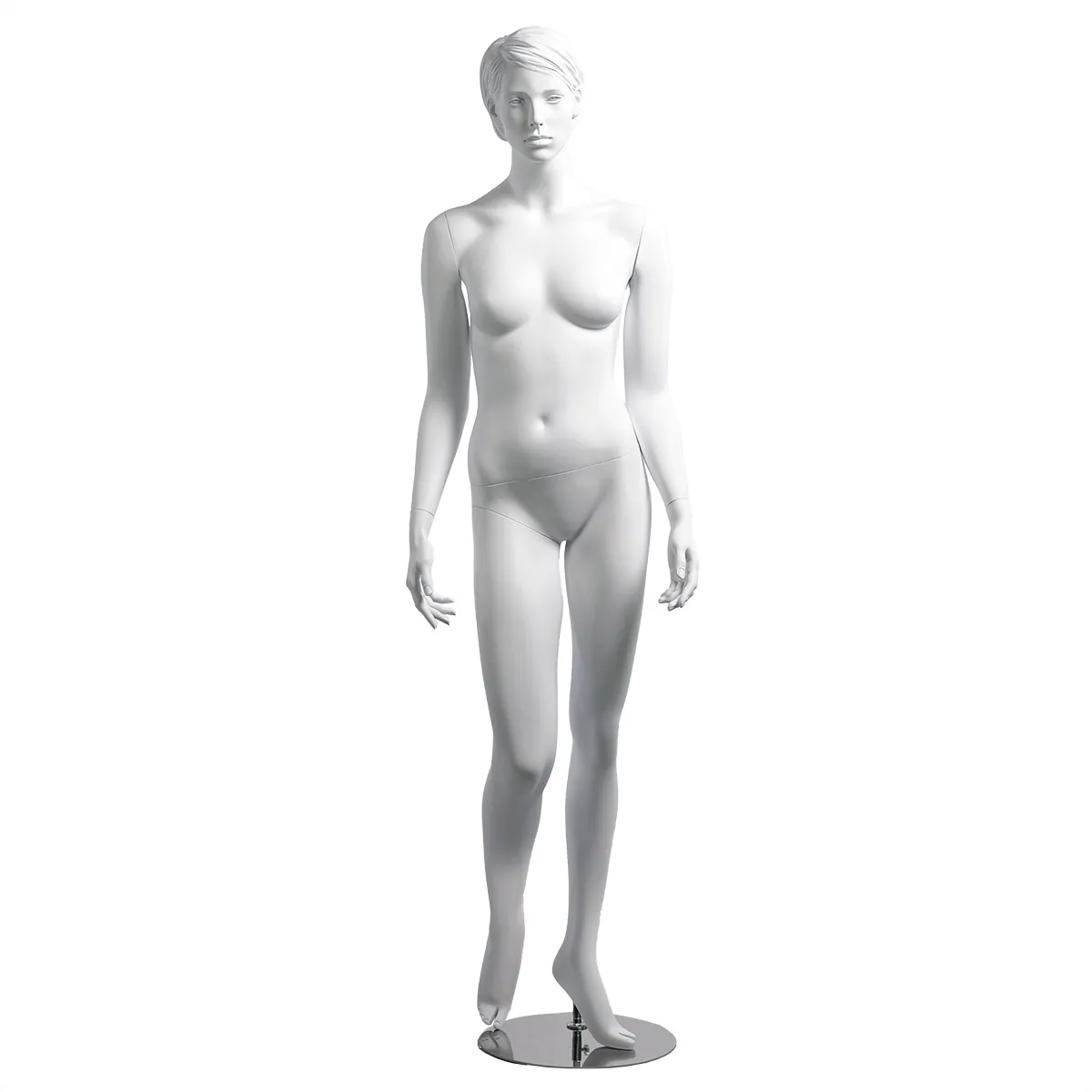 Mannequin femme, cheveux sculptés, bras long du corps H 178 cm Fibre de verre - Blanc - Mannequins cheveux sculptés