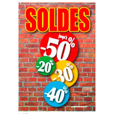 Affiche Soldes -20% jusqu'à  -50% 120 x 170 cm fond brique - Affiches Prix et Pourcentages