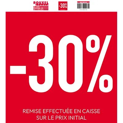 Affiche Soldes -30% rouge / blanc 38 x 42 cm - Affiche promo - Affiches Prix et Pourcentages