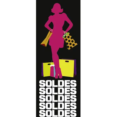 Affiche Soldes Femme Fuchsia Verticale 42x115 cm - Affiches Soldes