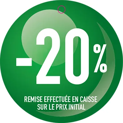 Etiquette ronde -20% ø 50 mm avec trou - Etiquette Soldes - Paquet de 100 - Étiquettes Soldes