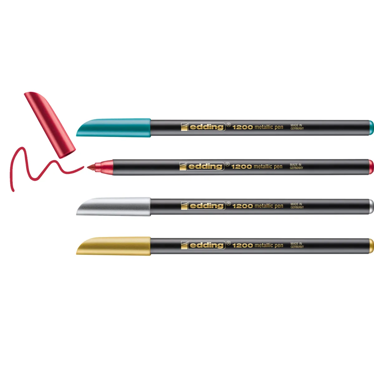 Lot 4 Feutres métalliques or / argent / rouge / bleu, pointe ogive 1 à 3 mm.  - Stylos feutres