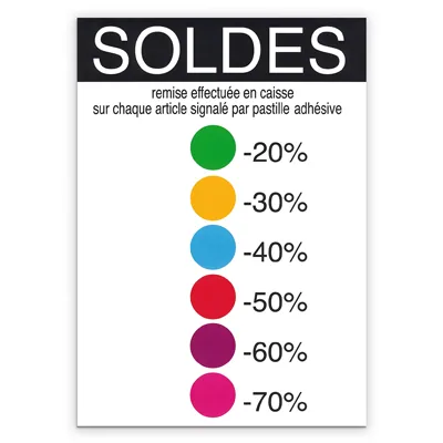 Affiche Soldes avec code couleurs 21 x 29,7 cm - Lot de 10 - Affiches Prix et Pourcentages