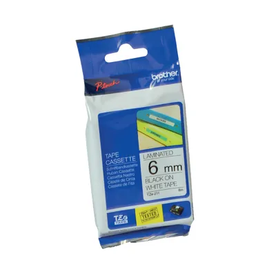 Ruban Brother 6 mm x 8 m - Écriture Noire sur fond Blanc - Rubans cassettes pour Brother