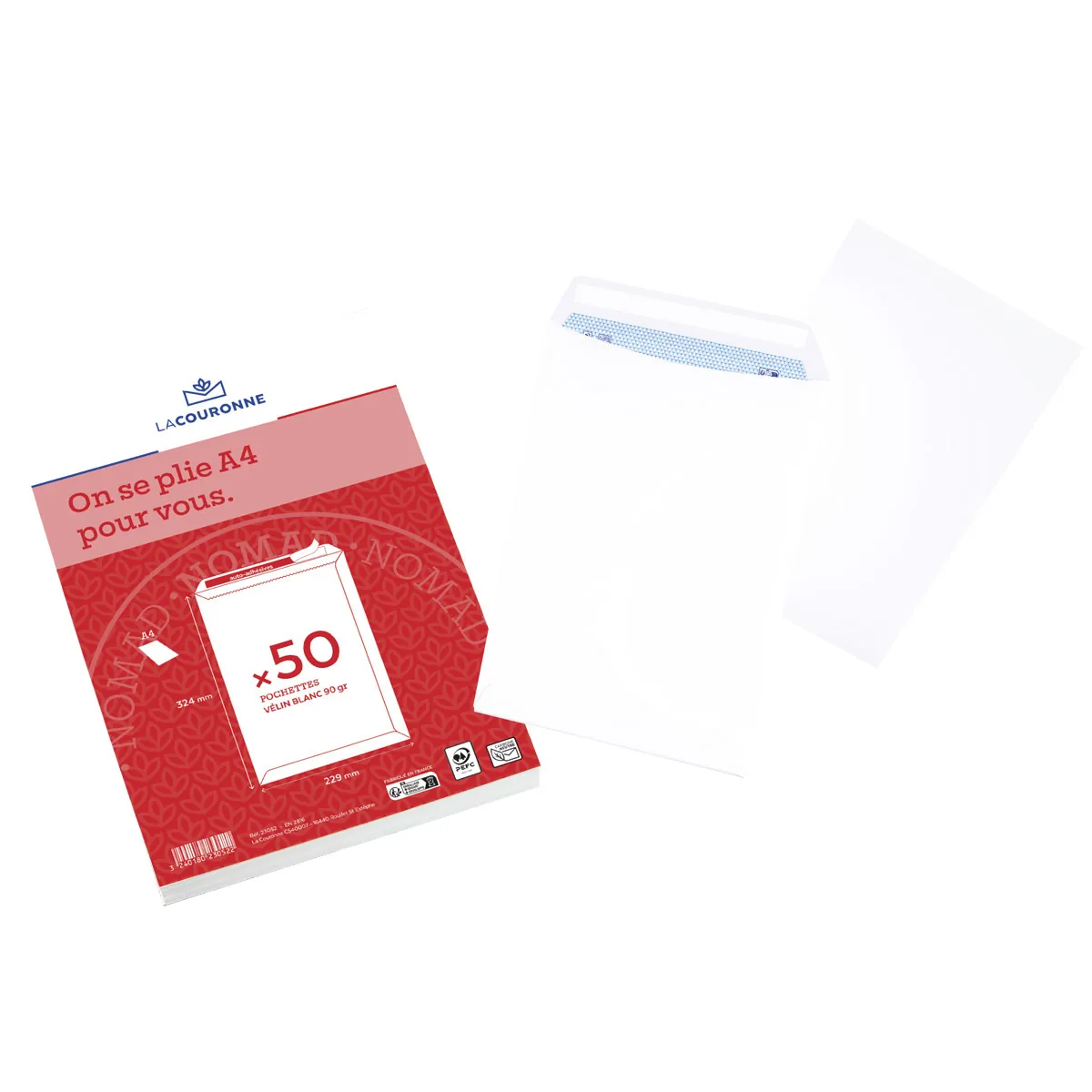 Pochette blanche C4 229 x 324 mm 90g sans fenêtre La Couronne - Paquet de 50 - Enveloppes blanches