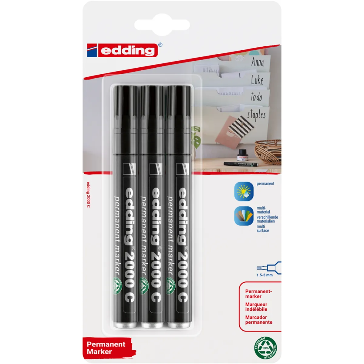 Marqueur indélébile 2000C pointe ogive 1,5 à 3 mm - Marqueur permanent - Noir - Lot de 3 - Marqueurs-1