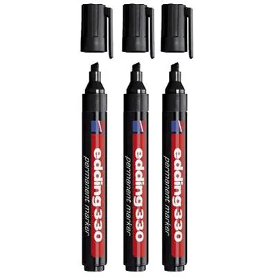 Marqueur indélébile Edding 330 pointe biseautée 1 à 5 mm - Marqueur permanent - Noir - Lot de 3 - Marqueurs