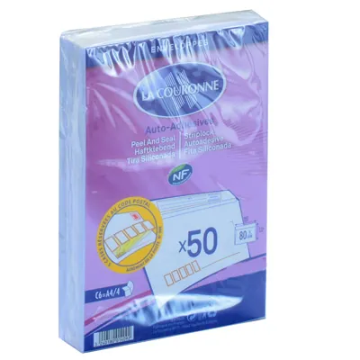 Enveloppe blanche C6 114 x 162 mm précasées 80g La Couronne - Paquet de 50 - Enveloppes blanches-1