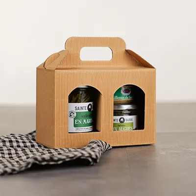 Valisette carton 2 pots kraft ondulé 17 x 8 x 12 cm - Paquet de 10 - Pochettes, étuis & valisettes-1