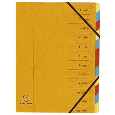 Trieur agrafé avec élastiques 12 compartiments A4 Exacompta - Coloris assortis - Intercalaires et Trieurs