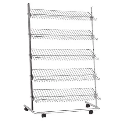 Présentoir 5 tablettes sur roulettes 102 x 50 x 156 cm fil métal - Présentoir magasin - Présentoirs fil