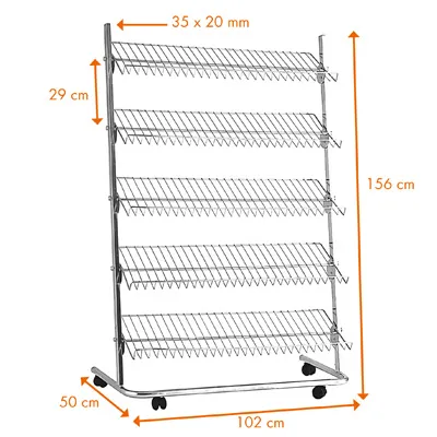 Présentoir 5 tablettes sur roulettes 102 x 50 x 156 cm fil métal - Présentoir magasin - Présentoirs fil-1