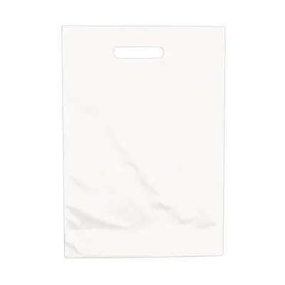 Sac plastique poignées découpées renforcées PEBD 55µ 35 x 45 x 4 cm - Blanc - Lot de 100 - Sacs plastique unis, poignées découpées