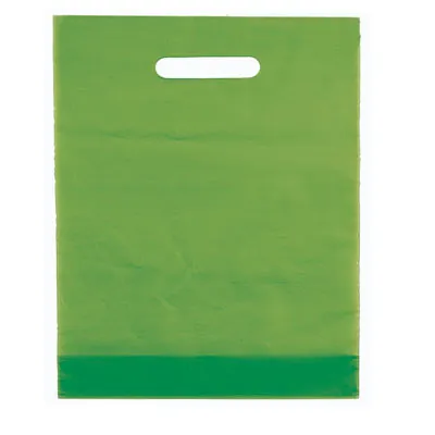 Sac plastique poignées découpées renforcées PEBD 55µ 50 x 50 x 5 cm - Vert Anis - Lot de 100 - Sacs plastique unis, poignées découpées
