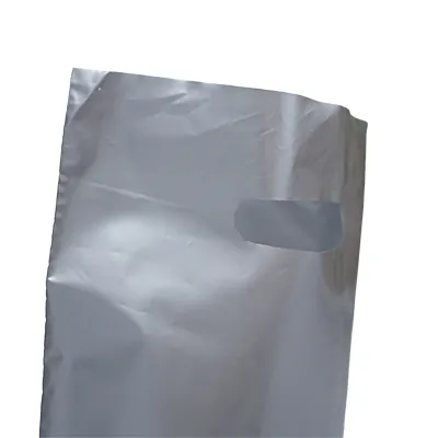 Sac plastique poignées découpées renforcées PEBD 55µ 25 x 38 x 4 cm - Argent - Lot de 100 - Sacs plastique unis, poignées découpées-2
