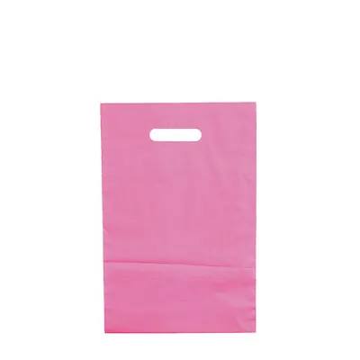 Sac plastique poignées découpées renforcées PEBD 55µ 25 x 38 x 4 cm - Rose - Lot de 100 - Sacs plastique unis, poignées découpées