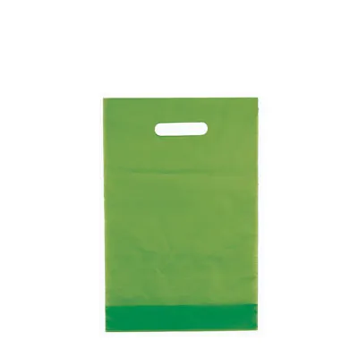 Sac plastique poignées découpées renforcées PEBD 55µ 25 x 38 x 4 cm - Vert Anis - Lot de 100 - Sacs plastique unis, poignées découpées