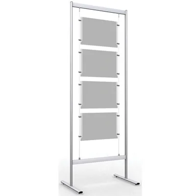 Présentoir porte-affiches sur câbles 4xA3 horizontal - panneau d’affichage multi-cadres - Vitrines d'affichage