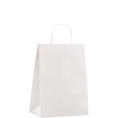 Sac kraft blanc poignées torsadées 22 x 10 x 32 cm 90g/m² - Lot de 50 - Sacs kraft blanc poignées torsadées
