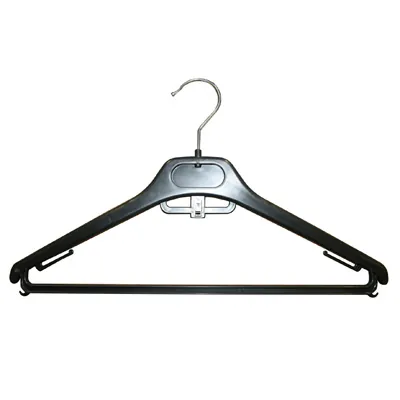 Cintre noir plastique avec barre, crochets et encoches 40 cm - Cintre chemise - Lot de 50 - Cintres plastique