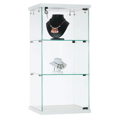Comptoir vitrine en verre trempé - Verre transparent - L 40 x P 40 x H 85 cm - Vitrines tablettes fixes-1