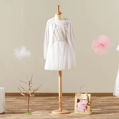 Buste enfant 10/12 ans tissu beige pied rond bois H 63 cm - Bustes couture, torses couture-1