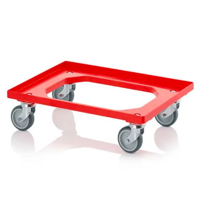 Chariot porte bac - Plateau roulant pour bacs Europe 60 x 40 cm - Rouge - Chariots de manutention