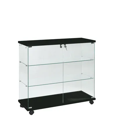 Vitrine colonne en verre trempé - Verre transparent / Décor noir - L 80 x P 40 x H 180 cm - Vitrines tablettes fixes