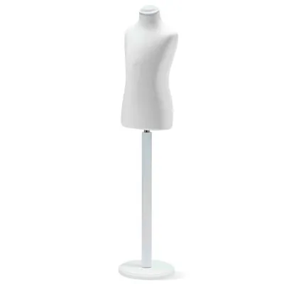 Buste enfant 10/12 ans tissu blanc pied rond bois H 63 cm - Bustes couture, torses couture