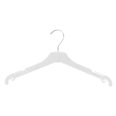 Cintre blanc plastique avec encoches et crochets 40 cm - Cintre chemise - Cintre robe - Lot de 100 - Cintres plastique