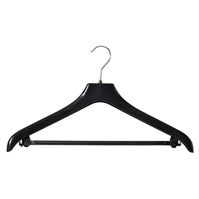 Cintre noir plastique avec barre et crochets 44 cm - Cintre pantalon - Lot de 50 - Cintres plastique