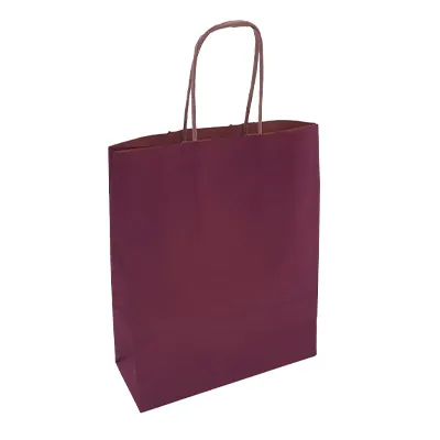 Sac kraft aubergine à poignées torsadées 19+8x24cm 100g/m² (x50) - Sacs kraft couleur poignées torsadées
