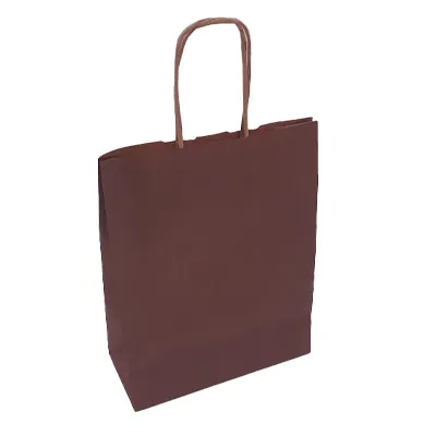 Sac kraft marron chocolat poignées torsadées sur kraft brun 19 x 8 x 24 cm – Paquet de 50 - Sacs kraft couleur poignées torsadées