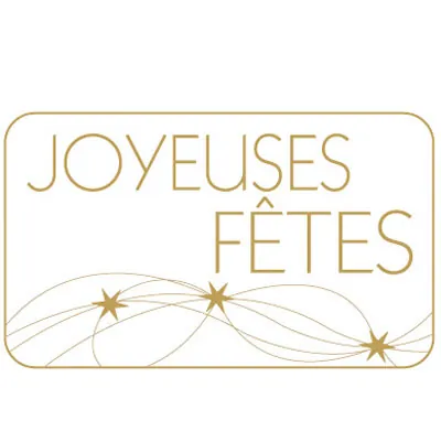 Étiquettes cadeaux adhésives Joyeuses Fêtes Blanc / Or 32 x 19 mm - Boîte de 1000 - Étiquettes cadeaux adhésives