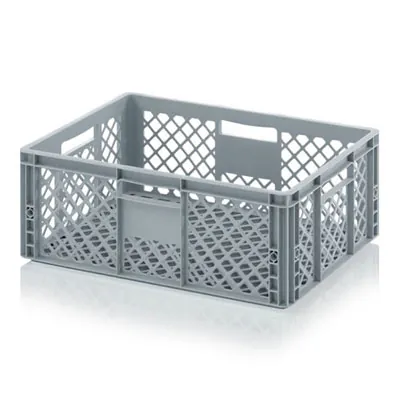 Bac gerbable - Bac Europe 28L 60 x 40 x 15 cm parois et fond ajourés poignées ouvertes polypropylène gris - Bacs à parois ajourées