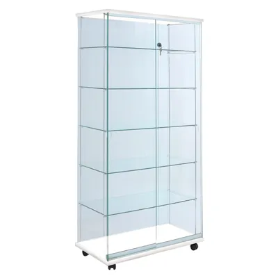 Vitrine verre trempé - Décor Blanc - L 80 x P 46 x H 180 cm - Vitrines bois tablettes réglables