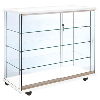 Vitrine comptoir verre trempé - Décor Blanc - L 100 x P 46 x H 95 cm - Vitrines bois tablettes réglables
