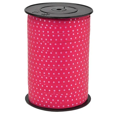 Bolduc rose fuchsia à pois 10 mm x 225 m polypropylène - Bolducs imprimés et à motifs