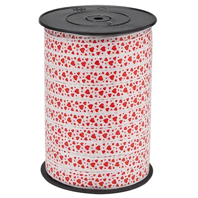 Bolduc blanc coeurs rouges Malo 10 mm x 225 m - Ruban cadeau - Bolducs imprimés et à motifs