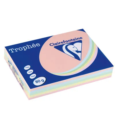 Papier A4 couleurs pastel assorties 80g Clairefontaine Trophée - Ramette de 500 feuilles - Papier imprimante