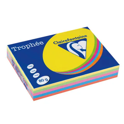 Papier A4 couleurs intenses assorties 80g Clairefontaine Trophée - Ramette de 500 feuilles - Papier imprimante
