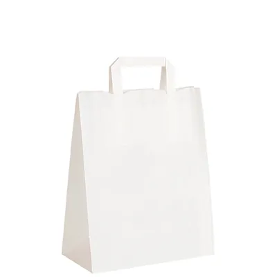 Sac kraft blanc poignées plates – 26 x 14 x 34 cm – Paquet de 50 - Sacs kraft blanc poignées plates