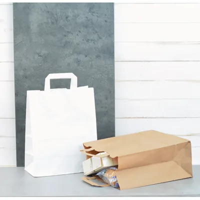 Sac kraft blanc poignées plates – 26 x 14 x 34 cm – Paquet de 50 - Sacs kraft blanc poignées plates-1