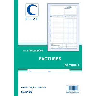 Facturier - Cahier de facture Elve Manifold A4 210 x 297 mm 50 pages 3 exemplaires - Factures