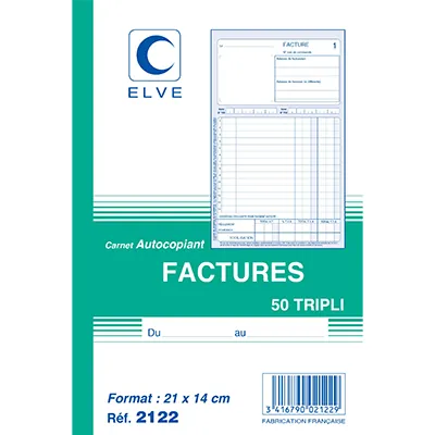 Facturier - Cahier de facture Elve Manifold A5 140 x 210 mm 50 pages autocopiantes 3 exemplaires - Factures