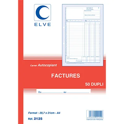 Facturier - Cahier de facture Elve Manifold A4 210 x 297 mm 50 pages autocopiantes 2 exemplaires - Factures