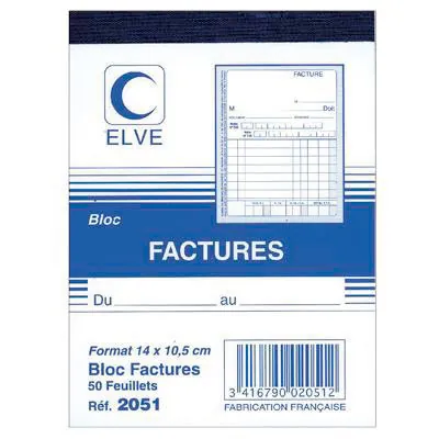 Facturier - Cahier de facture Elve Manifold 105 x 140 mm 50 pages 1 exemplaire - Factures