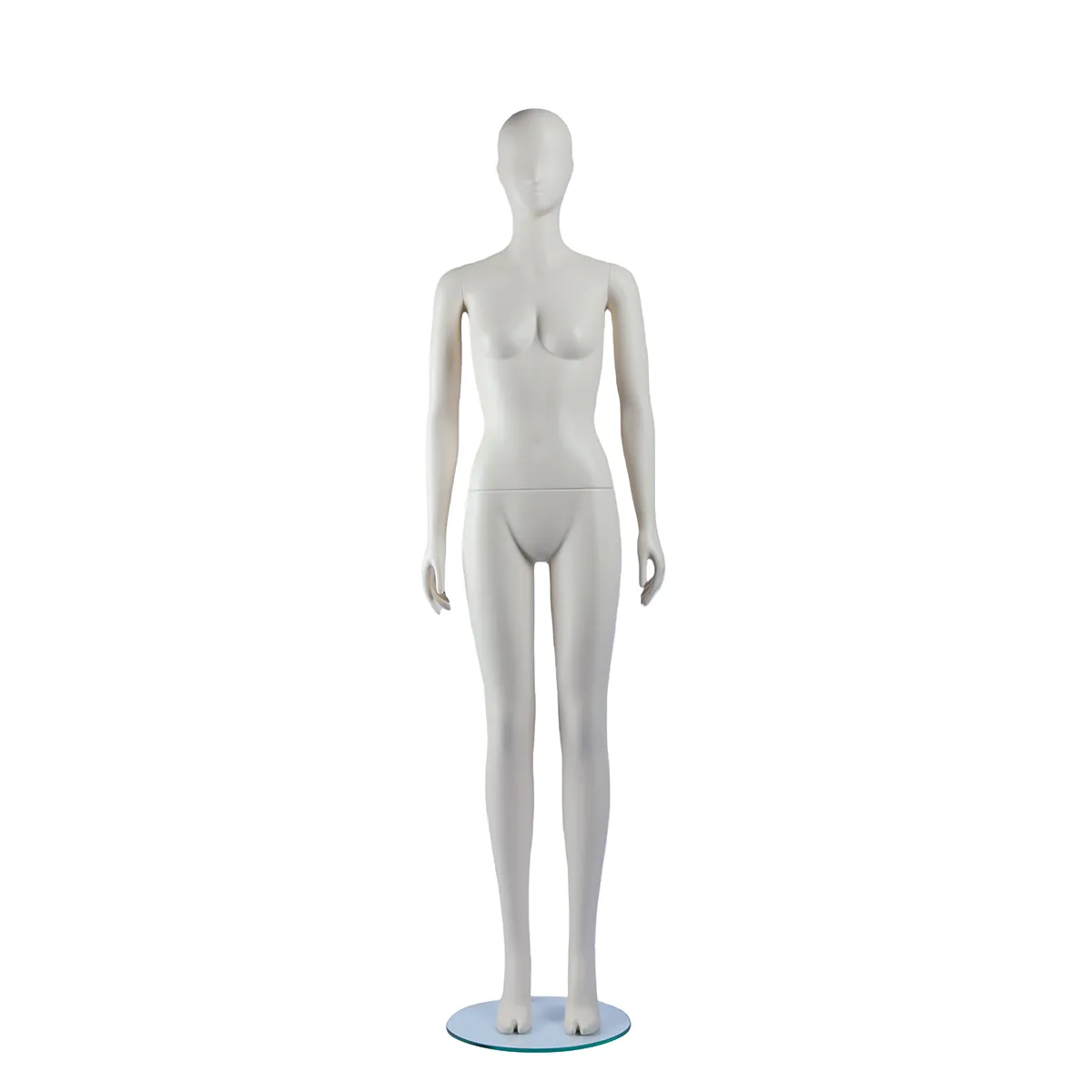 Mannequin vitrine femme tête abstraite blanc laqué H183 cm – Base verre ronde – Fixation mollet - Mannequins abstraits