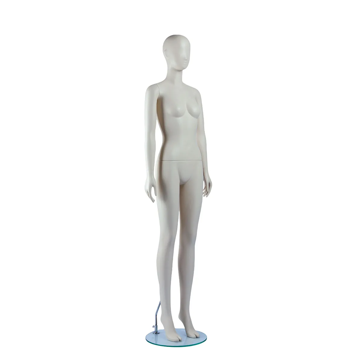 Mannequin vitrine femme tête abstraite blanc laqué H183 cm – Base verre ronde – Fixation mollet - Mannequins abstraits-1