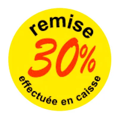 Pastille adhésive 'remise -30%' rond ø 50 mm, Jaune fluo - Sticker promo - Lot de 500 - Gommettes adhésives évènementielles